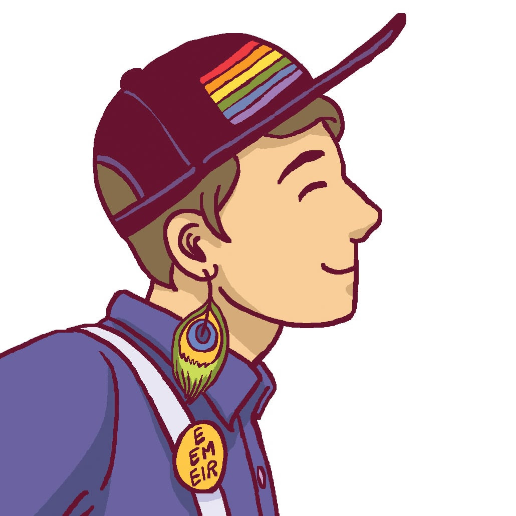 Illustrated portrait of Gender Queer author Maia Kobabe, guest editor of Comics Against Censorship.